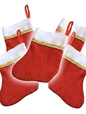 Holiday Red Velvet Mini Stockings with White Cuff and Gold Trim - Set of 5